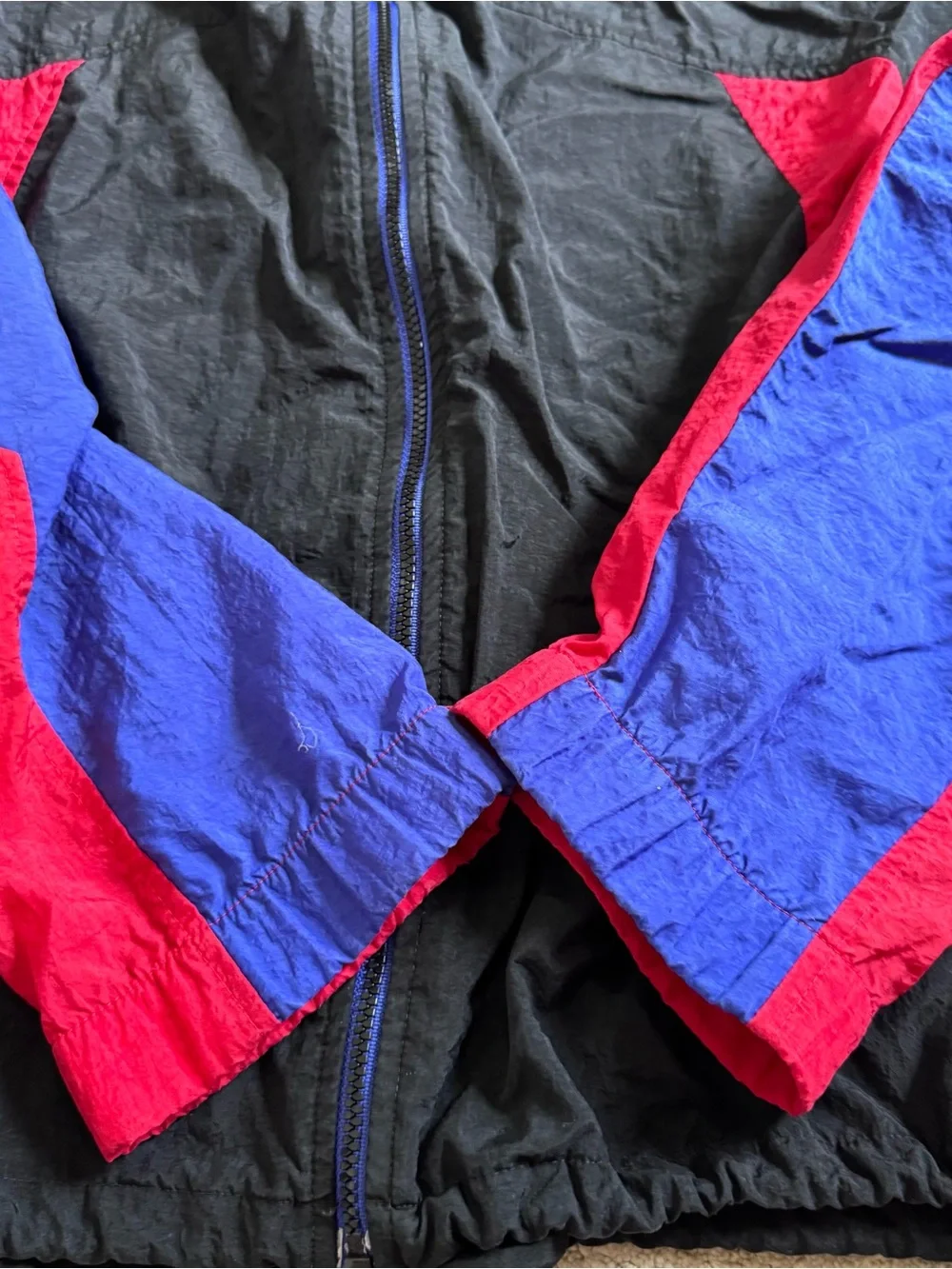Vintage Nike Colorblock Jacket Large Windbreaker 80s 90s Red Black Full Zip